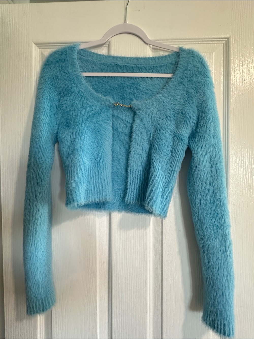 Jacquemus Turquoise Fuzzy Cropped Cardigan